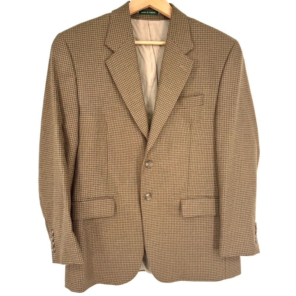 Lauren Ralph Lauren Mens 40S Brown Wool Houndstooth Two Button Blazer Sport Coat